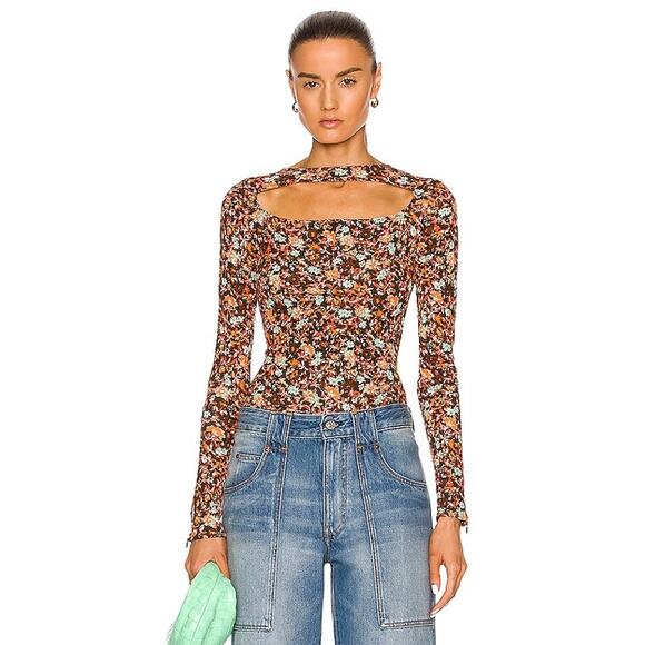 Victoria Beckham Floral-Print Cut-Out Detail Top - Picture 1 of 5